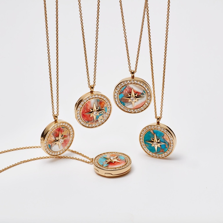 Gold Large Polaris Copper Turqouise Locket Necklace