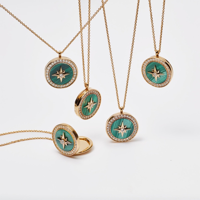 Gold Large Polaris Malachite Locket Necklace