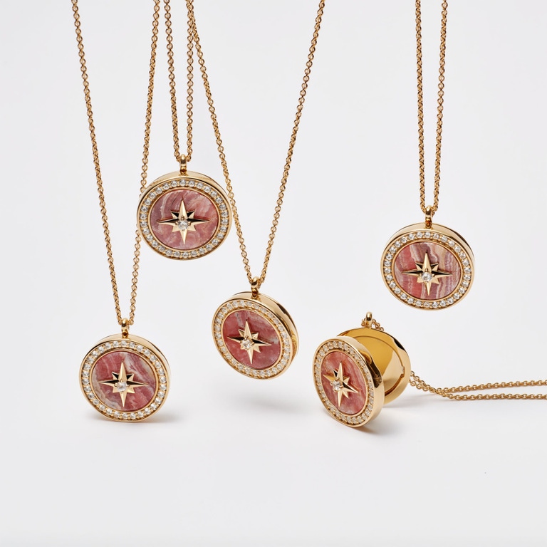 Gold Large Polaris Rhodochrosite Locket Necklace