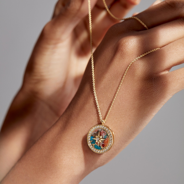 Gold Large Polaris Copper Turqouise Locket Necklace