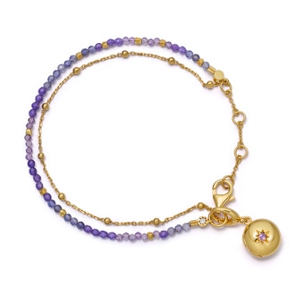 Gold Fine Biography Purple Multi Locket Bracelet
