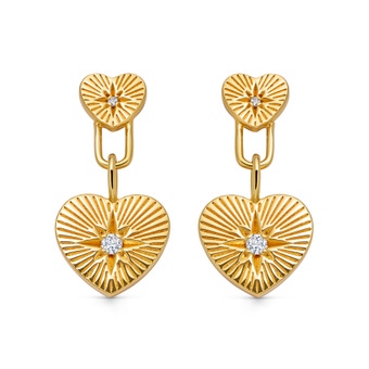 Gold Biography Double Heart Drop Earrings | Astley Clarke