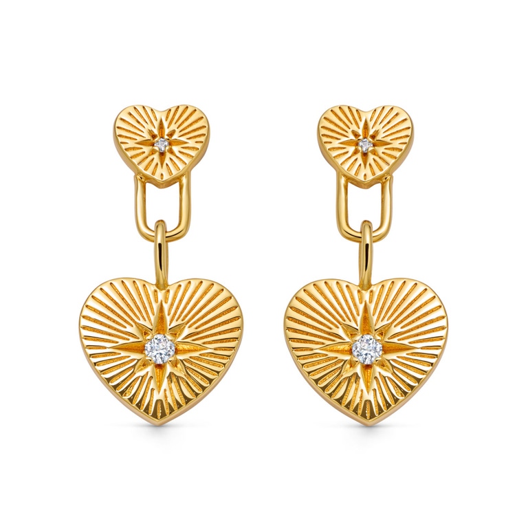 Gold Biography Double Heart Drop Earrings | Astley Clarke