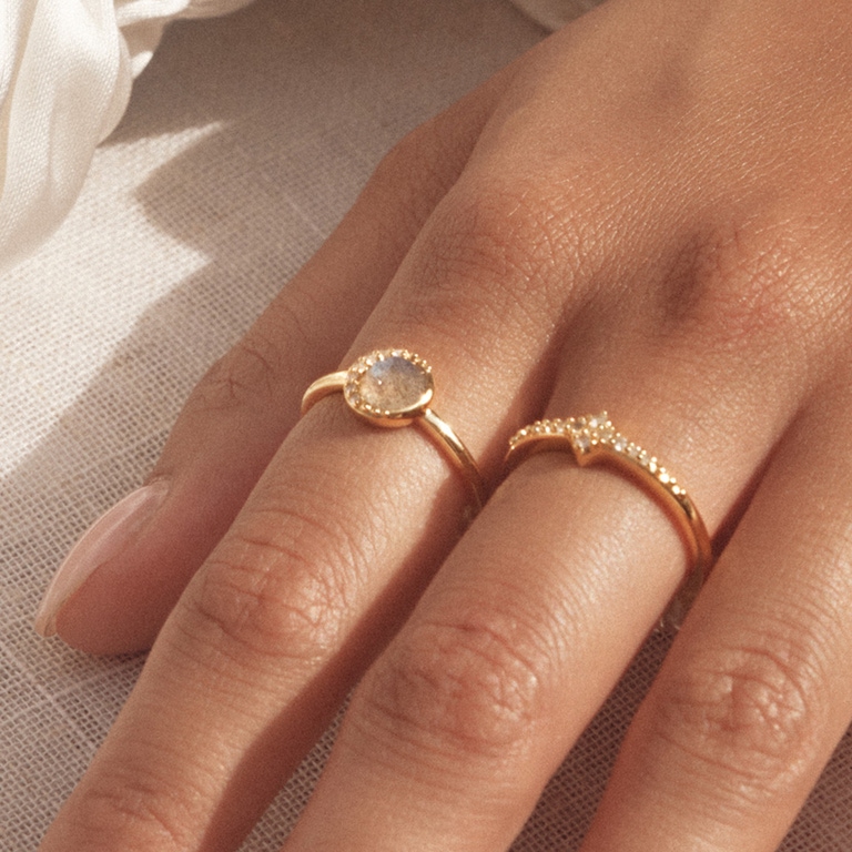 Gold Luna Labradorite Ring