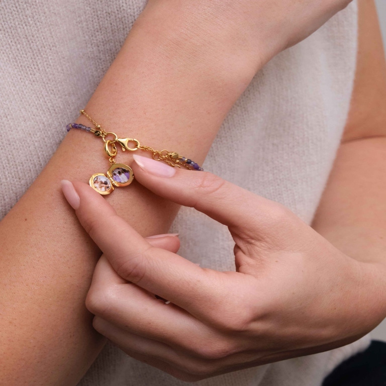 Gold Fine Biography Purple Multi Locket Bracelet