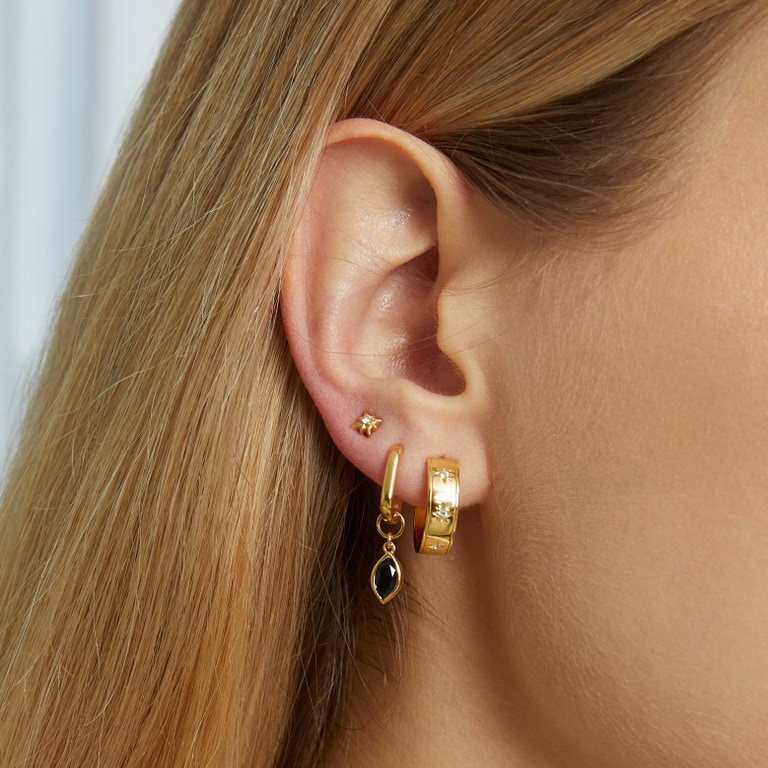 Gold Biography Black Onyx Marquise Earring Charm