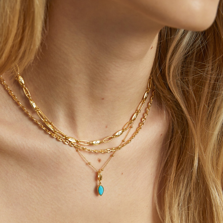 Gold Biography Turquoise Marquise Charm