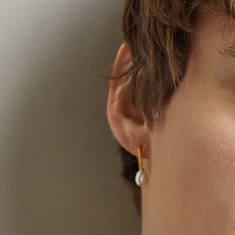  Gold Celestial Unisex Mini Pearl Drop Stud - Single