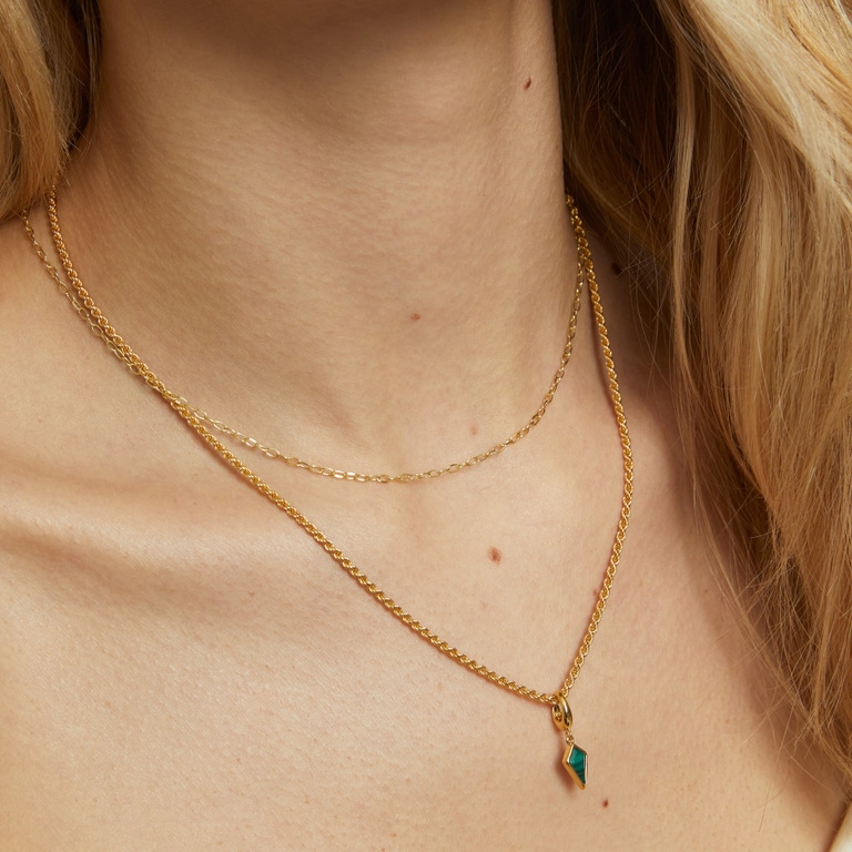 Gold Malachite Kite Charm Necklace Set