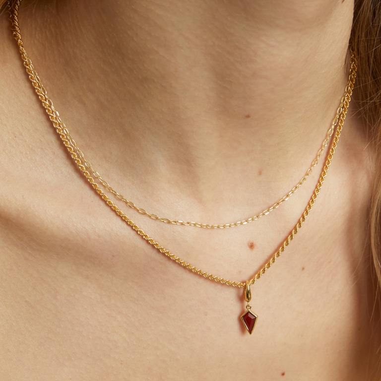 Gold Red Agate Kite Charm Necklace Set