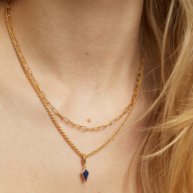 Gold Lapis Kite Charm Necklace Set