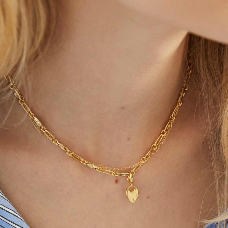 Gold Biography Heart Padlock Charm