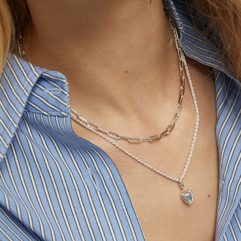 Silver Biography Heart Padlock Charm