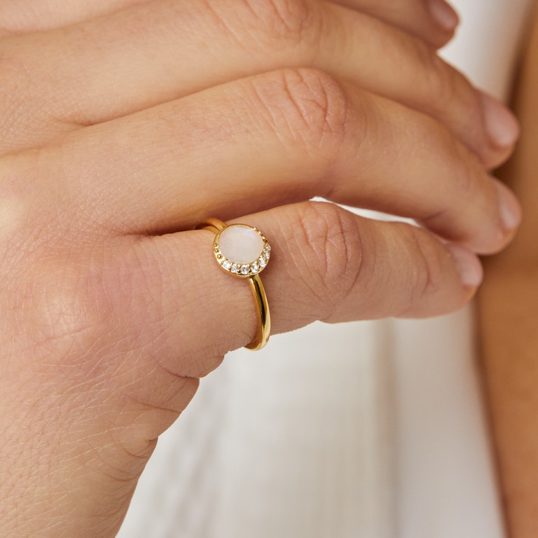 Gold Luna Moonstone Ring