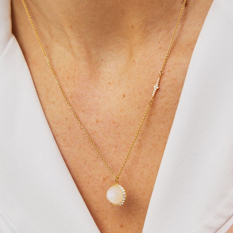 Gold Large Luna Moonstone Pendant Necklace