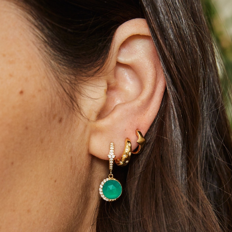 Gold Luna Green Chalcedony Drop Earrings