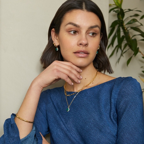 Gold Luna Green Chalcedony Drop Earrings