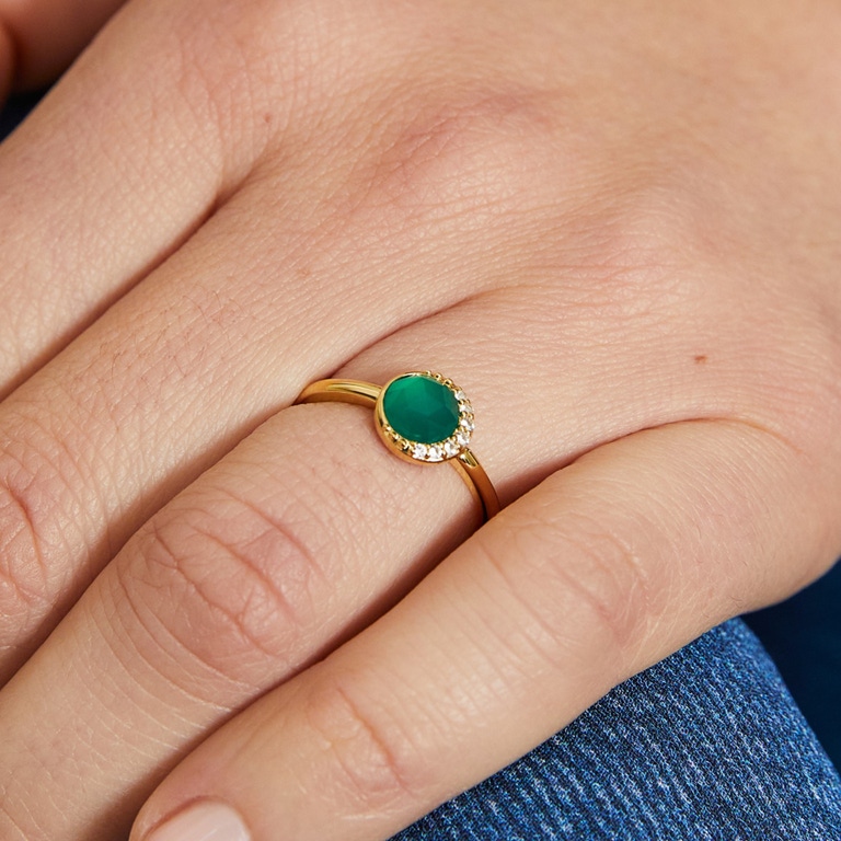 Gold Luna Green Chalcedony Ring