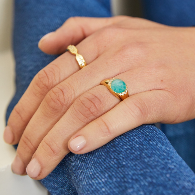 Gold Luna Amazonite Signet Ring