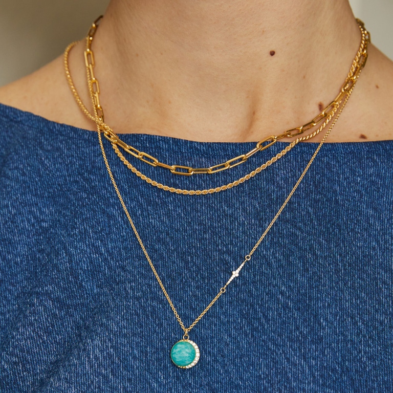 Gold Large Luna Amazonite Pendant Necklace