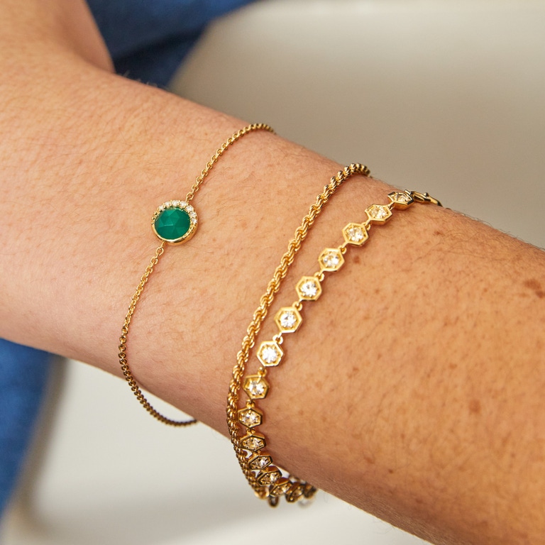 Gold Luna Green Chalcedony Bracelet