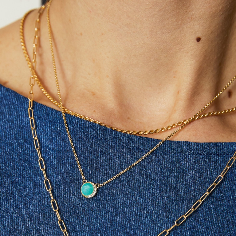 Gold Luna Amazonite Pendant Necklace