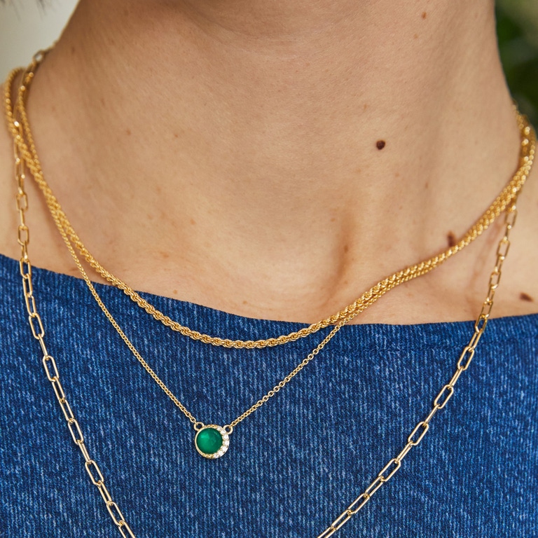 Gold Luna Green Chalcedony Pendant Necklace