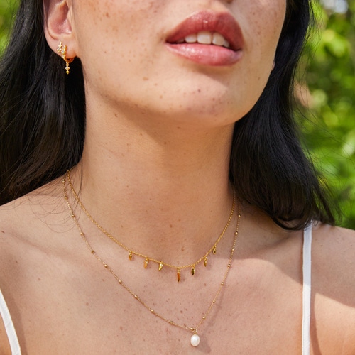 Gold Luna Star Drop Huggie Hoop Earrings