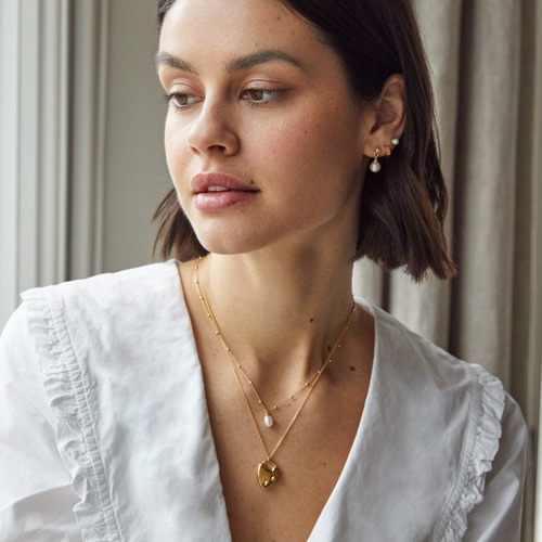 Gold Biography White Pearl Pendant Necklace
