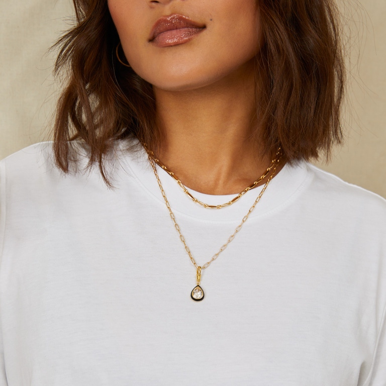 Gold Flare White Topaz Pear Cut Necklace | Necklace