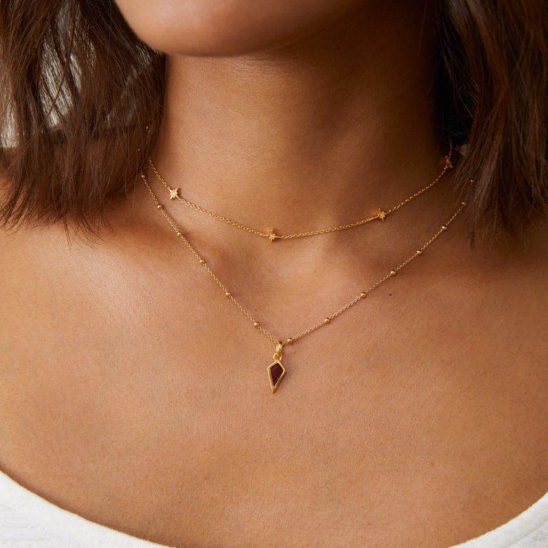 Gold January Red Garnet Birthstone Pendant Necklace | Astley Clarke