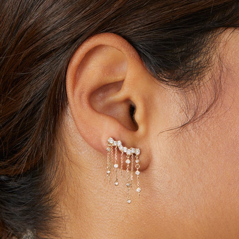 Solid Gold Asteri Lab Grown Diamond Chain Crawler Earrings | Astley Clarke