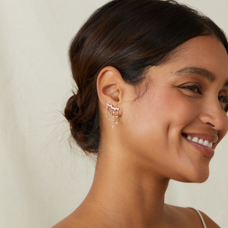Solid Gold Asteri Lab Grown Diamond Chain Crawler Earrings | Astley Clarke