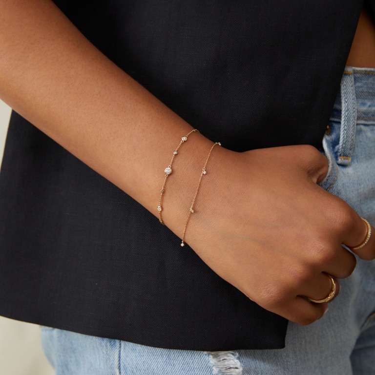 Solid Gold Atomic Lab Grown Diamond Station Bracelet | Astley Clarke