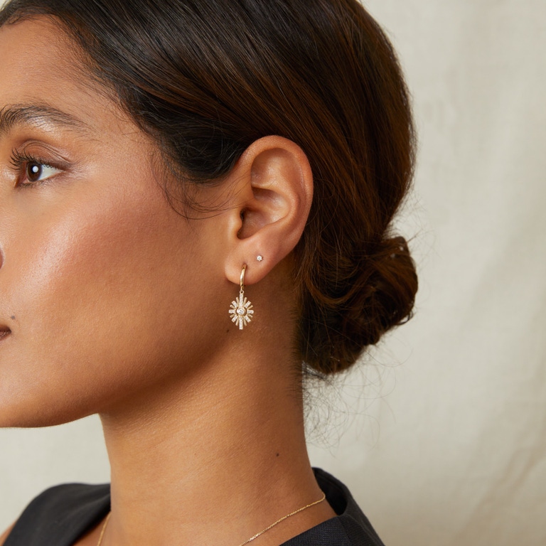 Solid Gold Atomic Lab Grown Diamond Drop Huggies Earrings | Astley Clarke