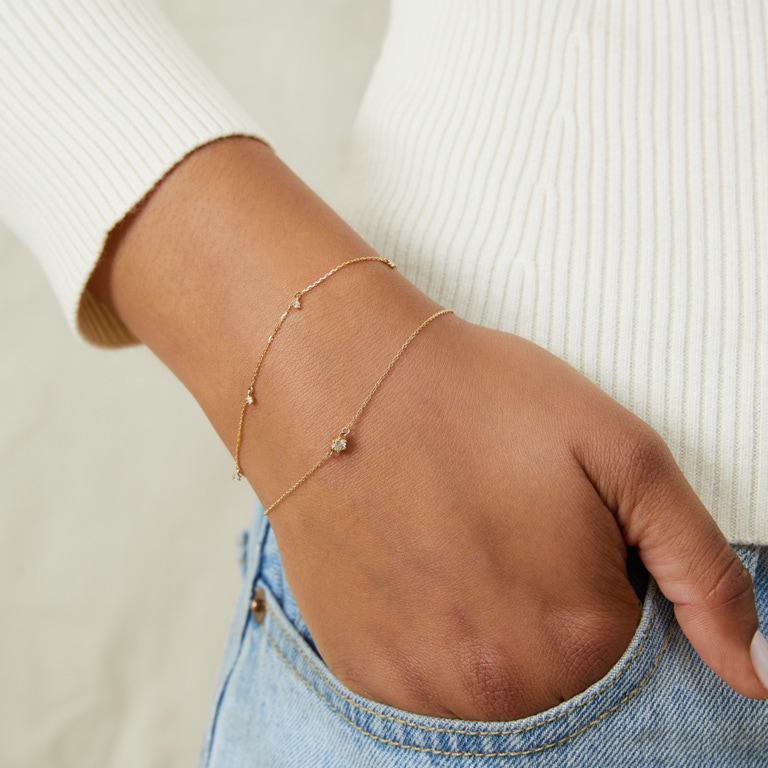 Solid Gold Interstellar Solitaire Lab Grown Diamond Bracelet