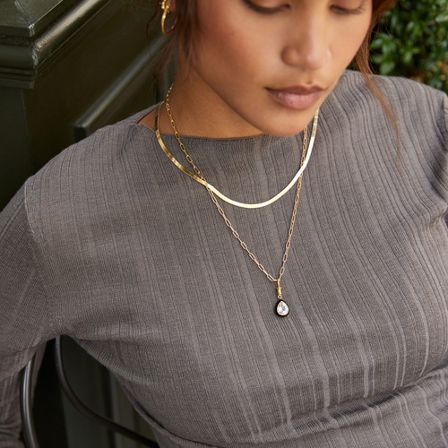 Gold Flare White Topaz Pear Cut Necklace