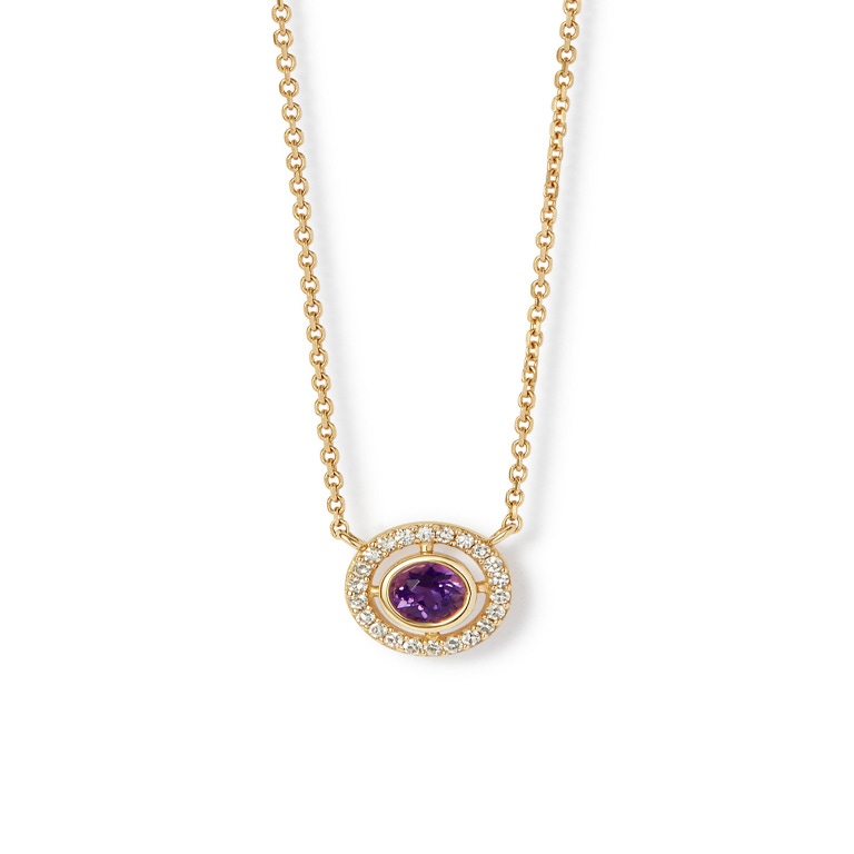 Solid Gold February Amethyst Pendant Necklace