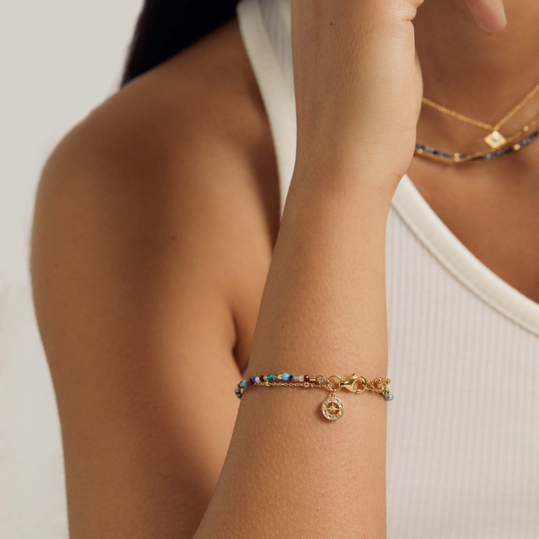 Gold fine biography multi gemstone compass bracelet