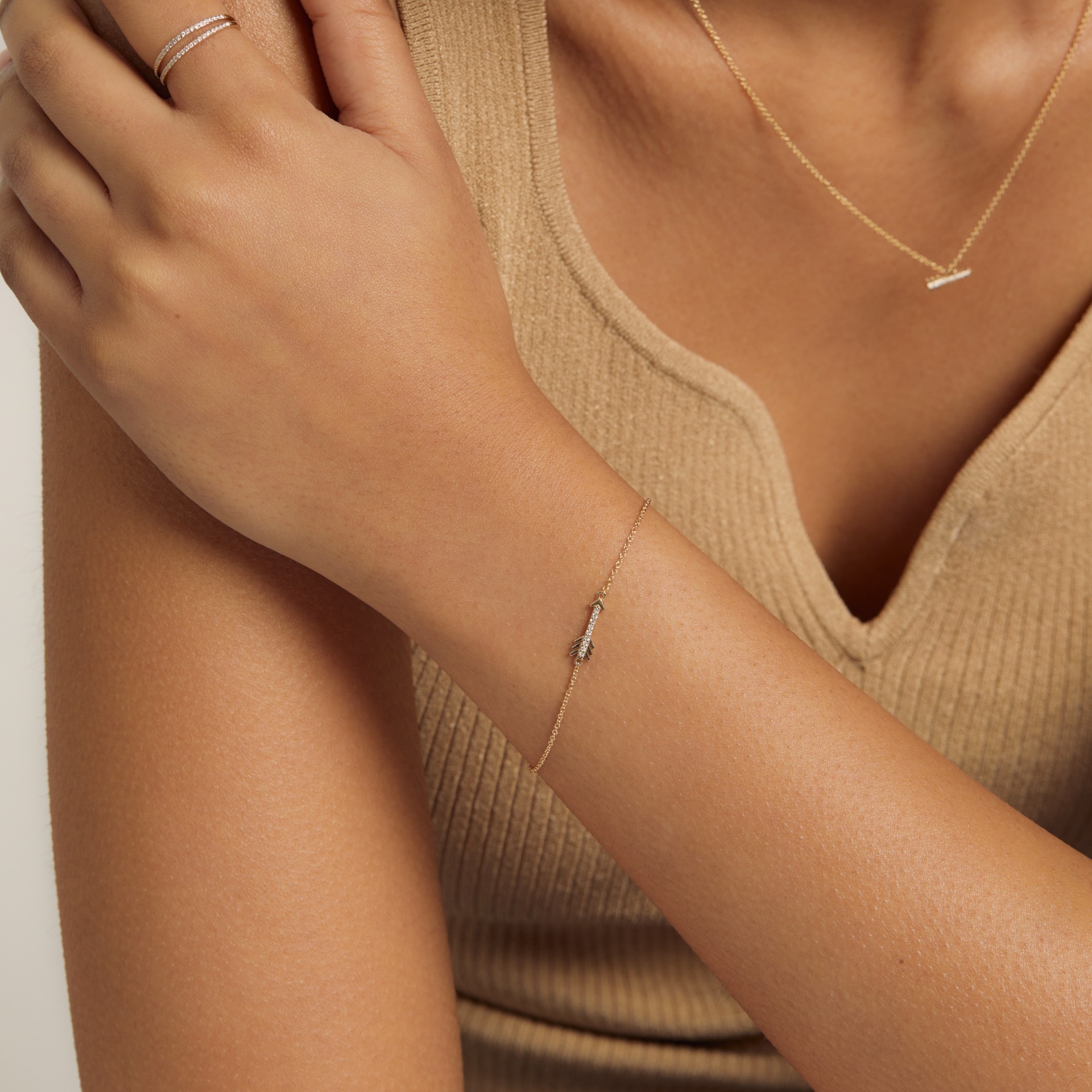 Solid Gold Lab Grown Diamond Arrow Bracelet