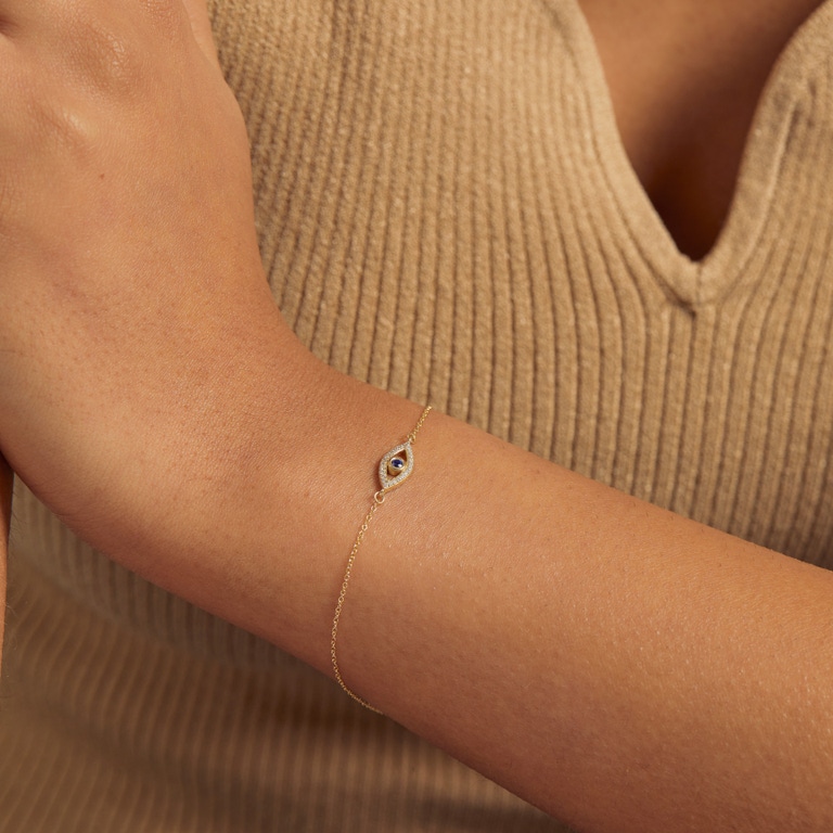 Solid Gold Sapphire Evil Eye Lab Grown Diamond Bracelet