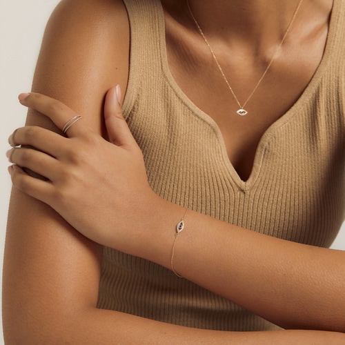 Solid Gold Sapphire Evil Eye Lab Grown Diamond Bracelet