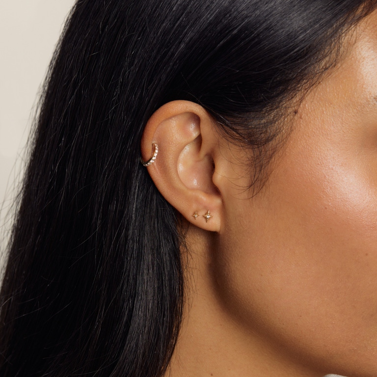 Single Solid Gold Mini North Star Lab Grown Diamond Stud Earring