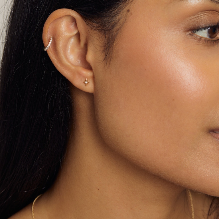 Single Solid Gold North Star Lab Grown Diamond Stud Earring