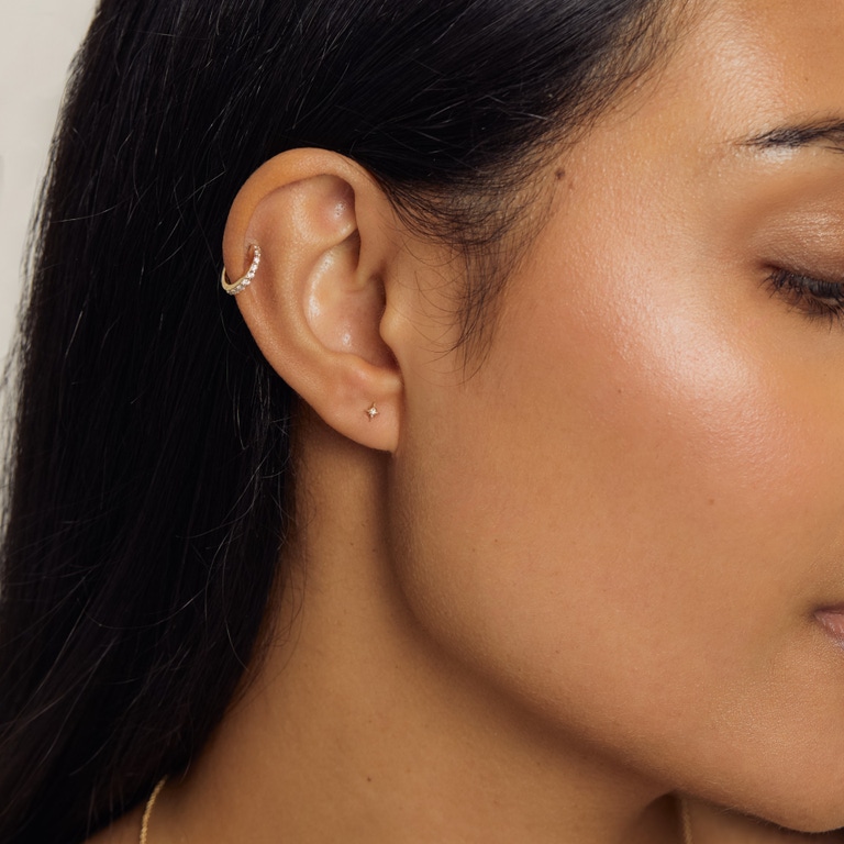 Single Solid Gold Mini North Star Lab Grown Diamond Stud Earring