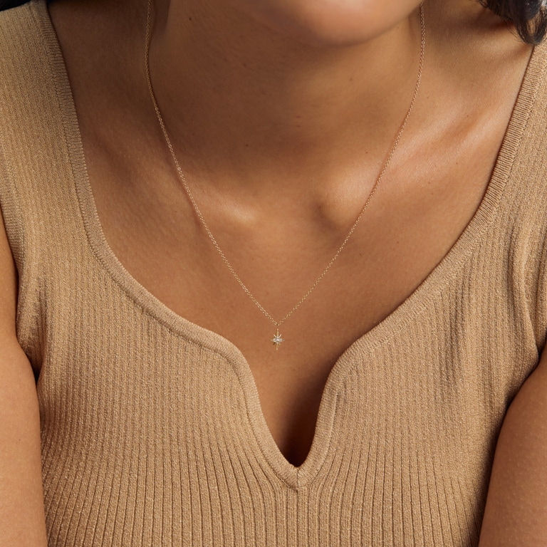 Solid Gold North Star Lab Grown Diamond Pendant Necklace