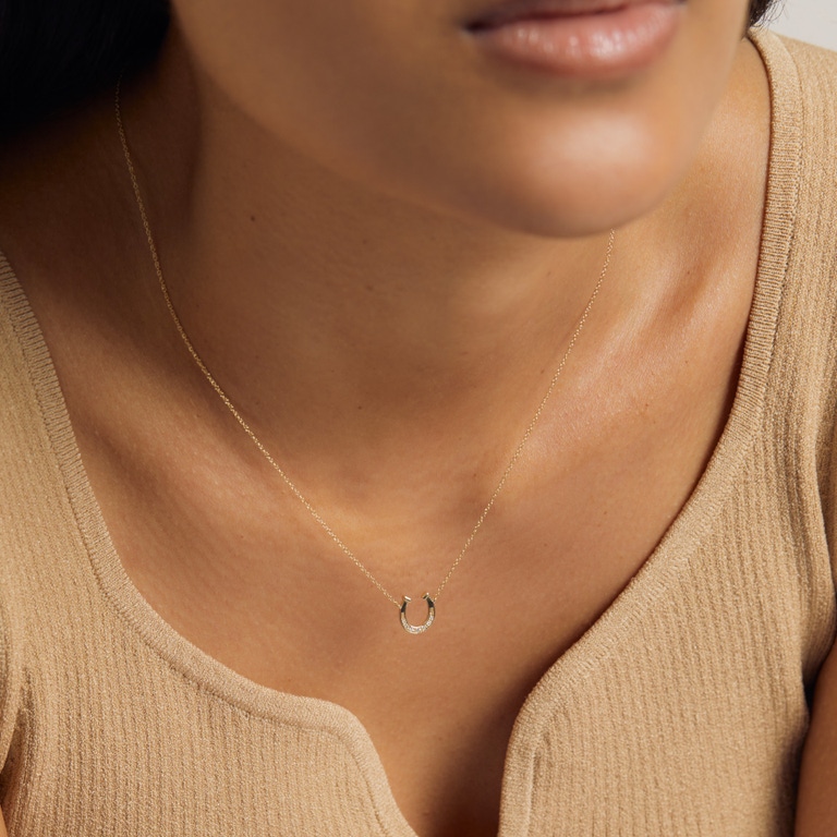 Solid Gold Horseshoe Lab Grown Diamond Pendant Necklace