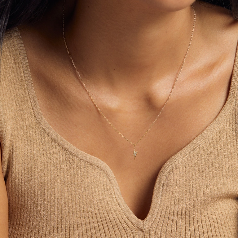Solid Gold Lightning Bolt Lab Grown Diamond Pendant Necklace