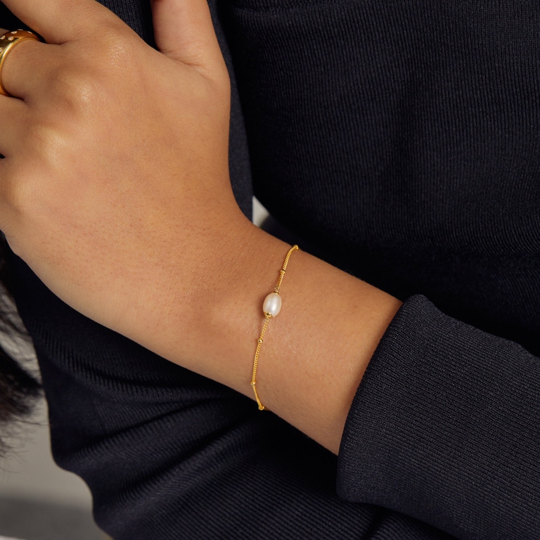 Gold Biography White Pearl Station Bracelet | Astley Clarke