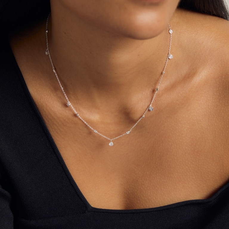 Silver Polaris North Star White Sapphire Station Necklace